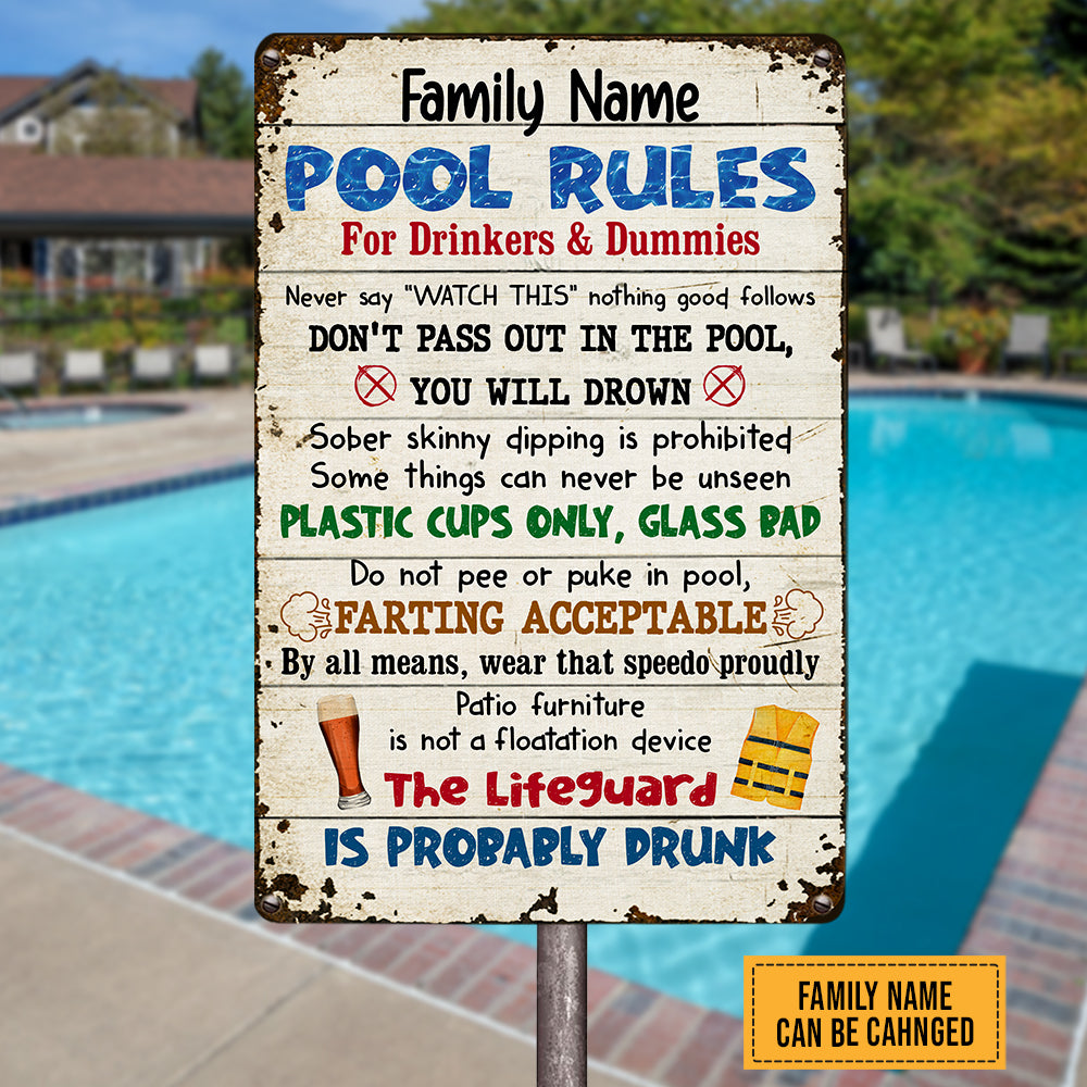 Personalized Summer Pool Rules Metal Sign JN171 87O47